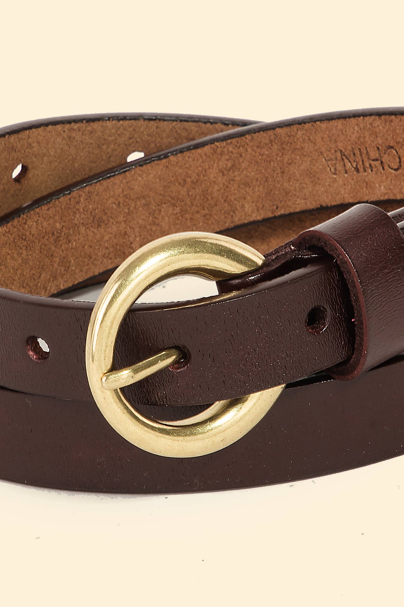 Faux Leather Thin Circle Buckle Belt